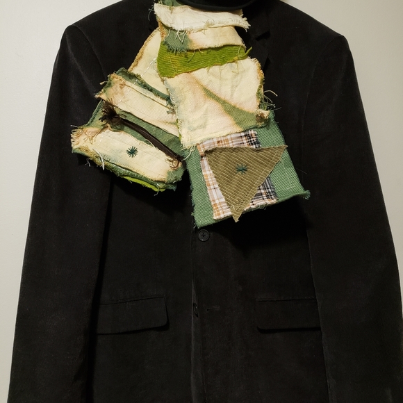 Happy Skunk Frantic Handmade Patchwork Scarf Visible Mending Style Corduroy Back - Picture 5 of 16